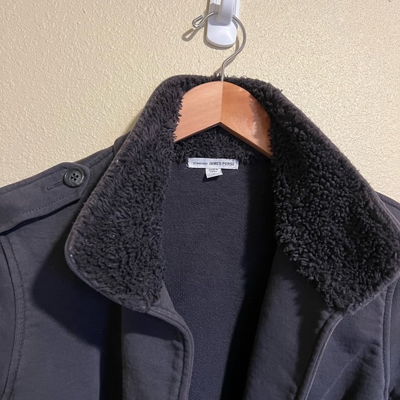 Standard James Perse Charcoal Gray Sherpa Collar Tie Front Cardigan M - Picture 5 of 10